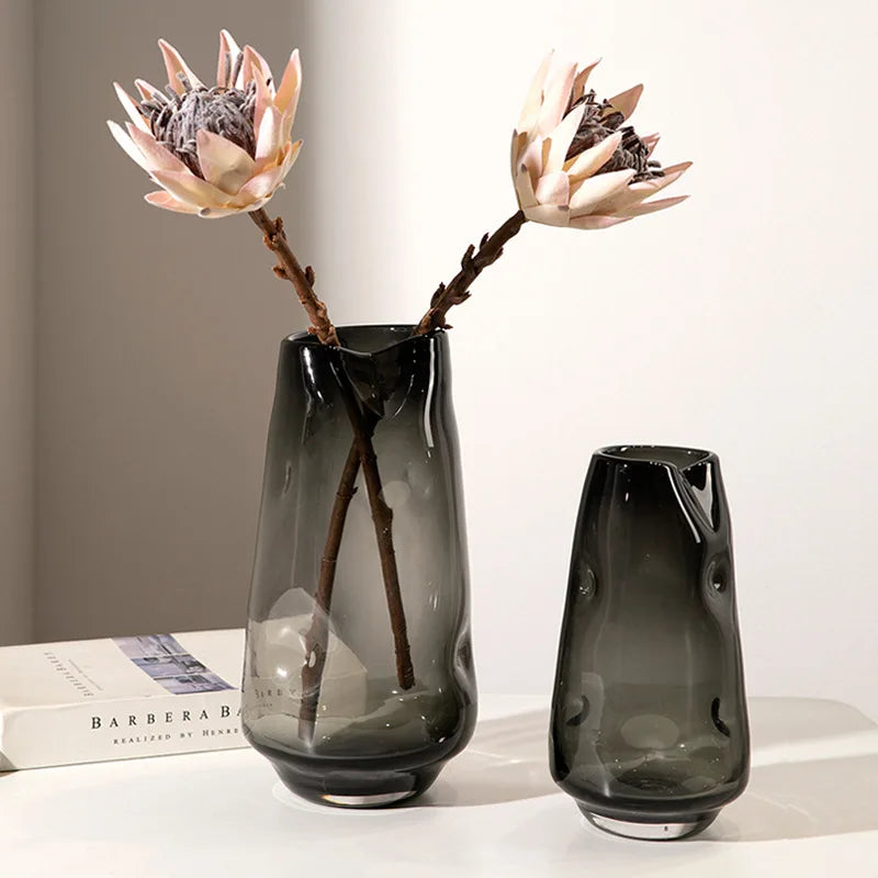Light Luxury Coastal Design Glass Vase Creative Folds Convex Craftsmanship Dining Table Flower Arranger Decorative Home