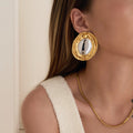 Dazan NEW Winter INS 18k Gold Plated Hypoallergenic Stainless Steel Vintage Mirror Oval Egg Earrings Designer Luxury Jewelry