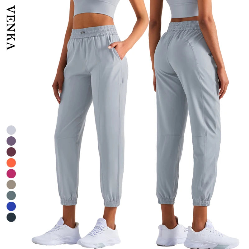 Women's Fitness Joggers Sports Wear Casual Leggings with Drawstring Closure Adjustable Rope Pockets for Yoga Practice