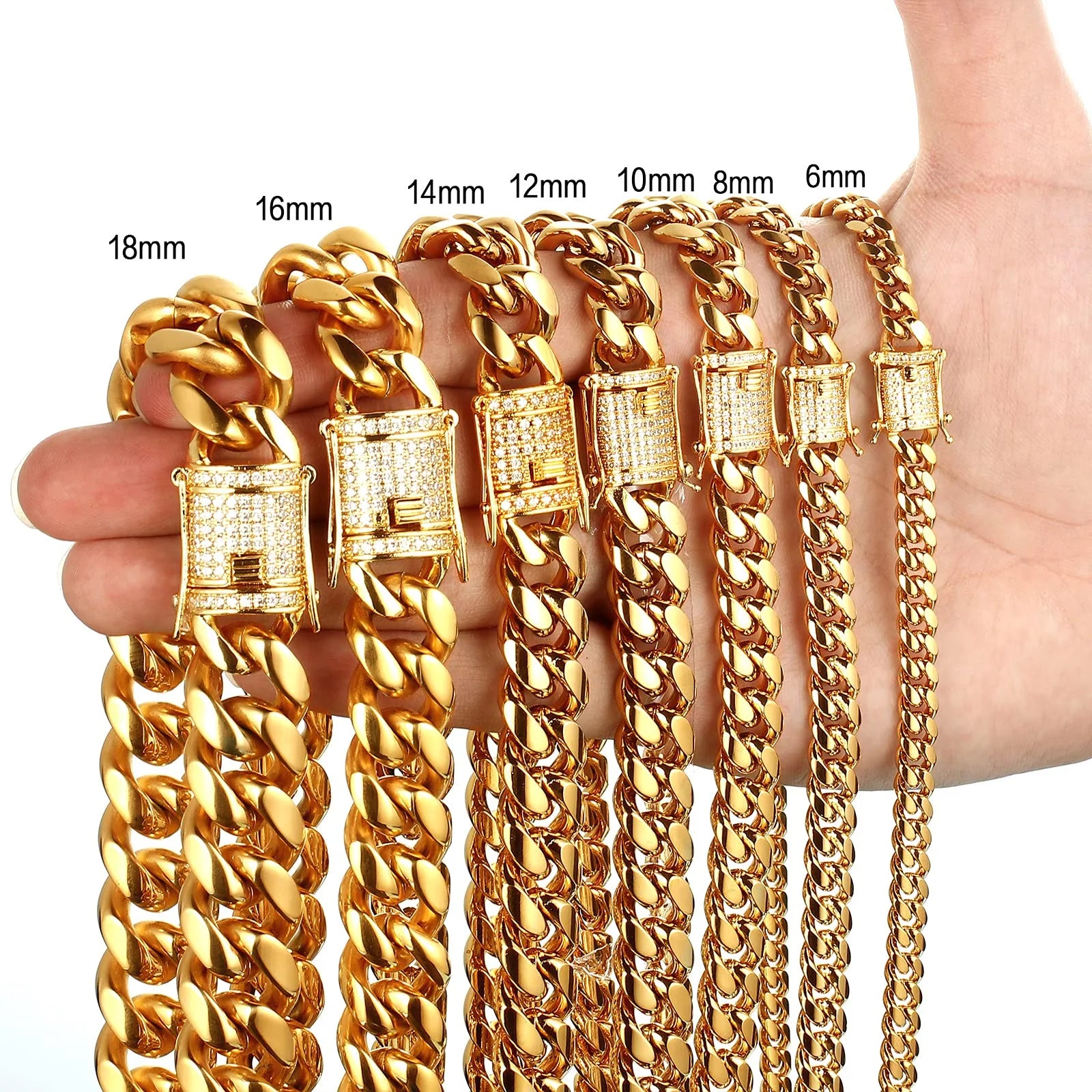 Best Seller 6-18mm  Stainless Steel Cuban Chain Necklace 18K Gold PVD Plated  Chain Custom Size for HIP HOP MAN