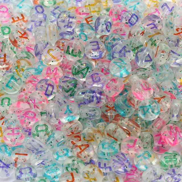 Wholesale 7*4mm Starry Sky Acrylic Alphabet Beads Mixed Color Round Flat Letter for Jewelry DIY Kuoyu Brand 100 Pcs/bag