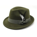New Designer Wool Felt Mens Green Roll up Brim Fedora Hat Wholesale Fashion Short Brim Fedora Felt Hat for Men