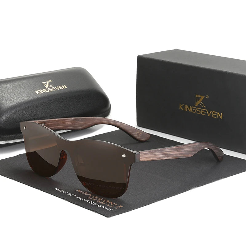 KINGSEVEN Unisex Polarized Sunglasses with Natural Bamboo Temples Handmade Original Wood Glasses for Men and Women Model 5504