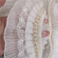 3.15'' Width Pearl Beaded Pleated White Lace Edge Trim Wedding Ribbon DIY Sewing Craft Accessories
