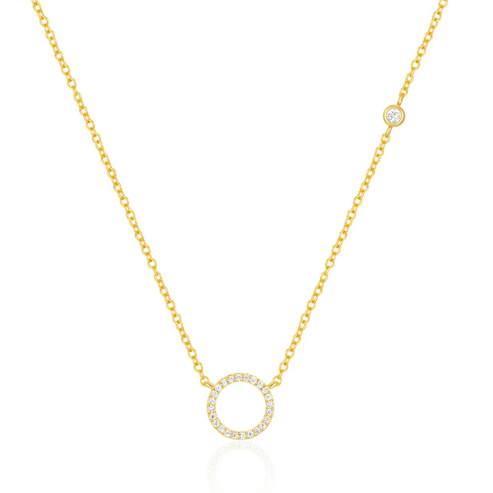Fashion Jewelry 925 Sterling Silver Zircon Pendant Necklaces Hollow Round Circle Gold Plated Necklaces for Women