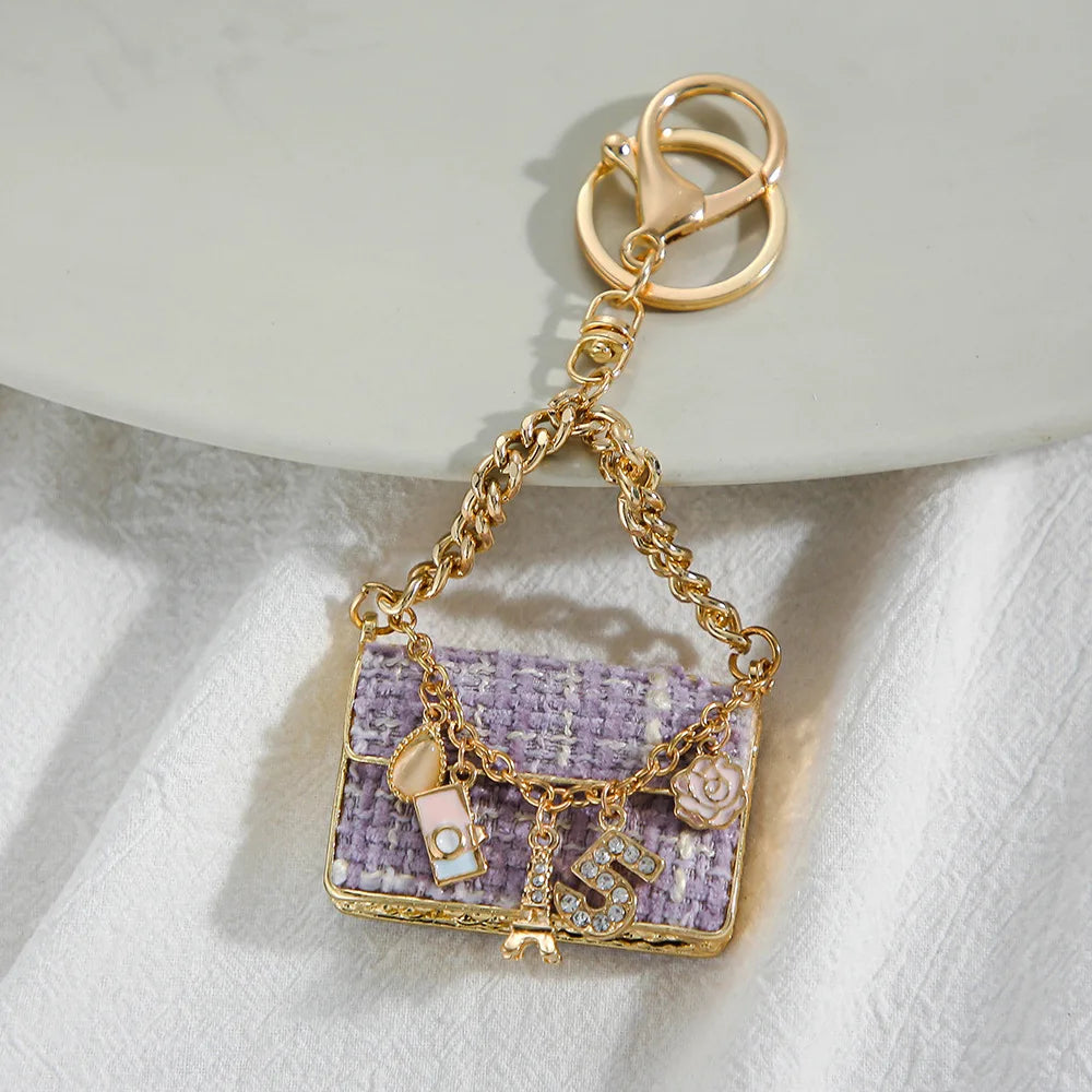Korean Crystal Rhinestone Handbag Shape Keychain Keyring Lanyard Llavero Sparkling Purse Bag Charm Crystal Rhinestone Keychain