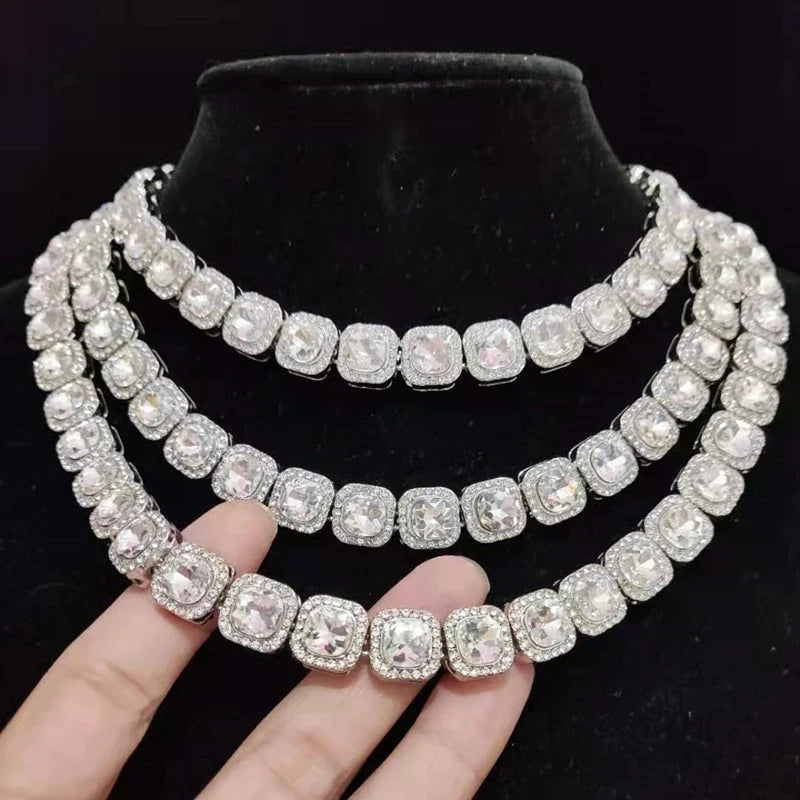 Men Women Hip Hop Chain Necklace 12.5mm Width Square Chain Iced Out Bling Bling HipHop Necklaces Fashion Charm Jewelry