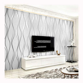 High Grade Non-Woven Flocking Wallpapers Simple Curve Style Moisture-Proof Fireproof Sound-Absorbing Soundproof Administration