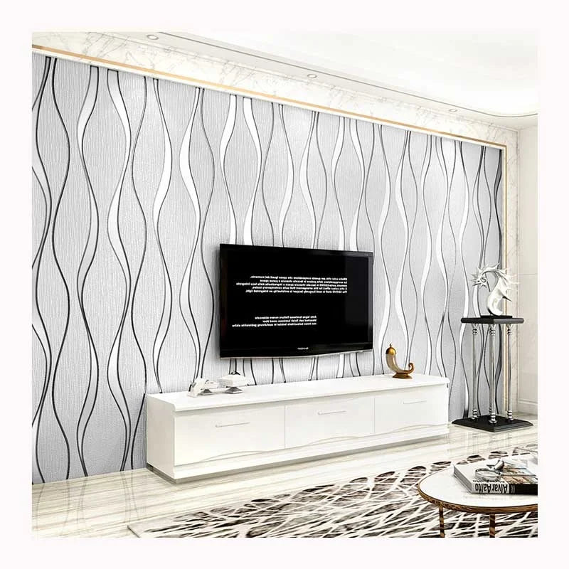 High Grade Non-Woven Flocking Wallpapers Simple Curve Style Moisture-Proof Fireproof Sound-Absorbing Soundproof Administration