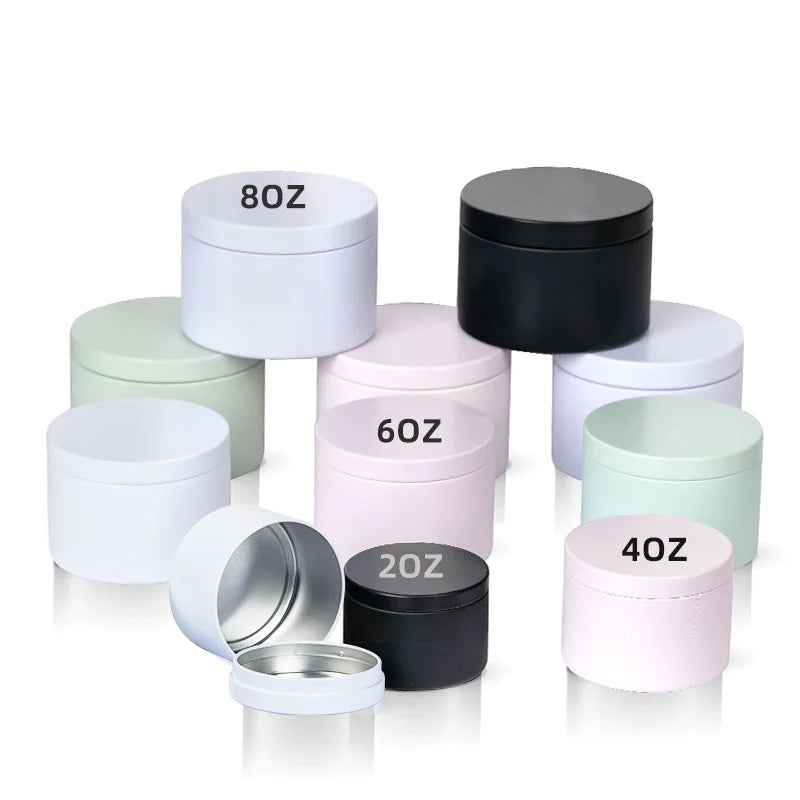 Factory Made 2 oz Mette Black Empty Tin Cans Sealed Metal Box for Candles 8 oz Candle Tins Jar 6 oz 4oz