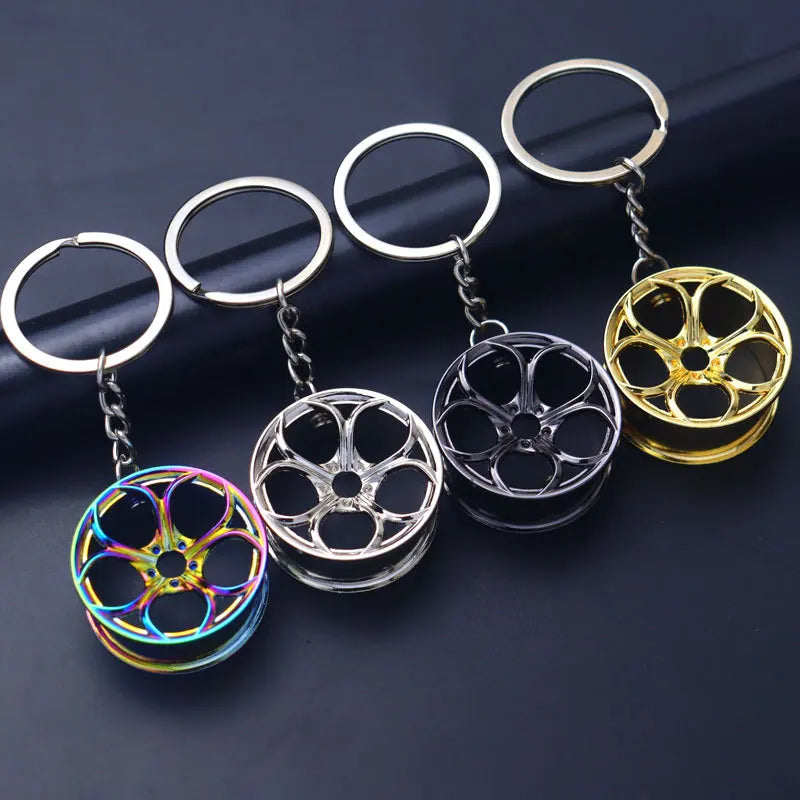 Creative Rainbow Wheel Rim Car Keychain Auto Durable Metal Construction Car Tire Wheel Keychain for 4S Store Gifts