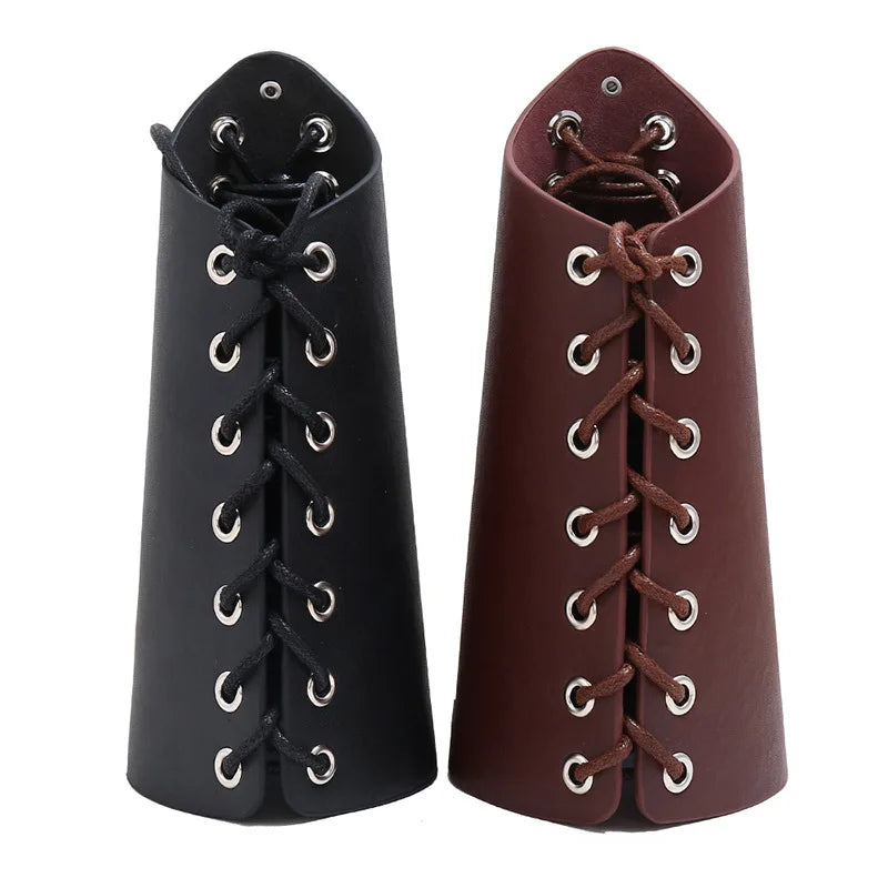 2021 Newest Rock Punk Wax Rope Lace-up Arm Bracelet Leather Wrist Support Gauntlet Wristband Wide Bracer Arm Armor Cuff