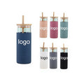 TY Hot Seller 500ml Insulated Glass Direct Drinking Water Bottle Tumbler Silicone Sleeve Wooden Bamboo Lid Minimalist Design