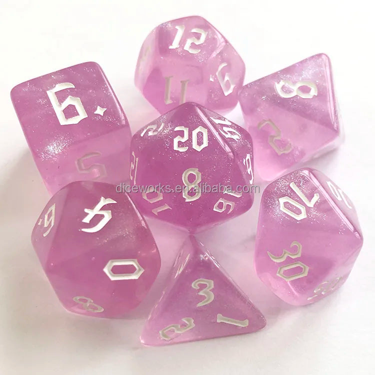 Wholesale Custom Logo Glitter D20 Polyhedral Dice 7PCS Transparent Acrylic