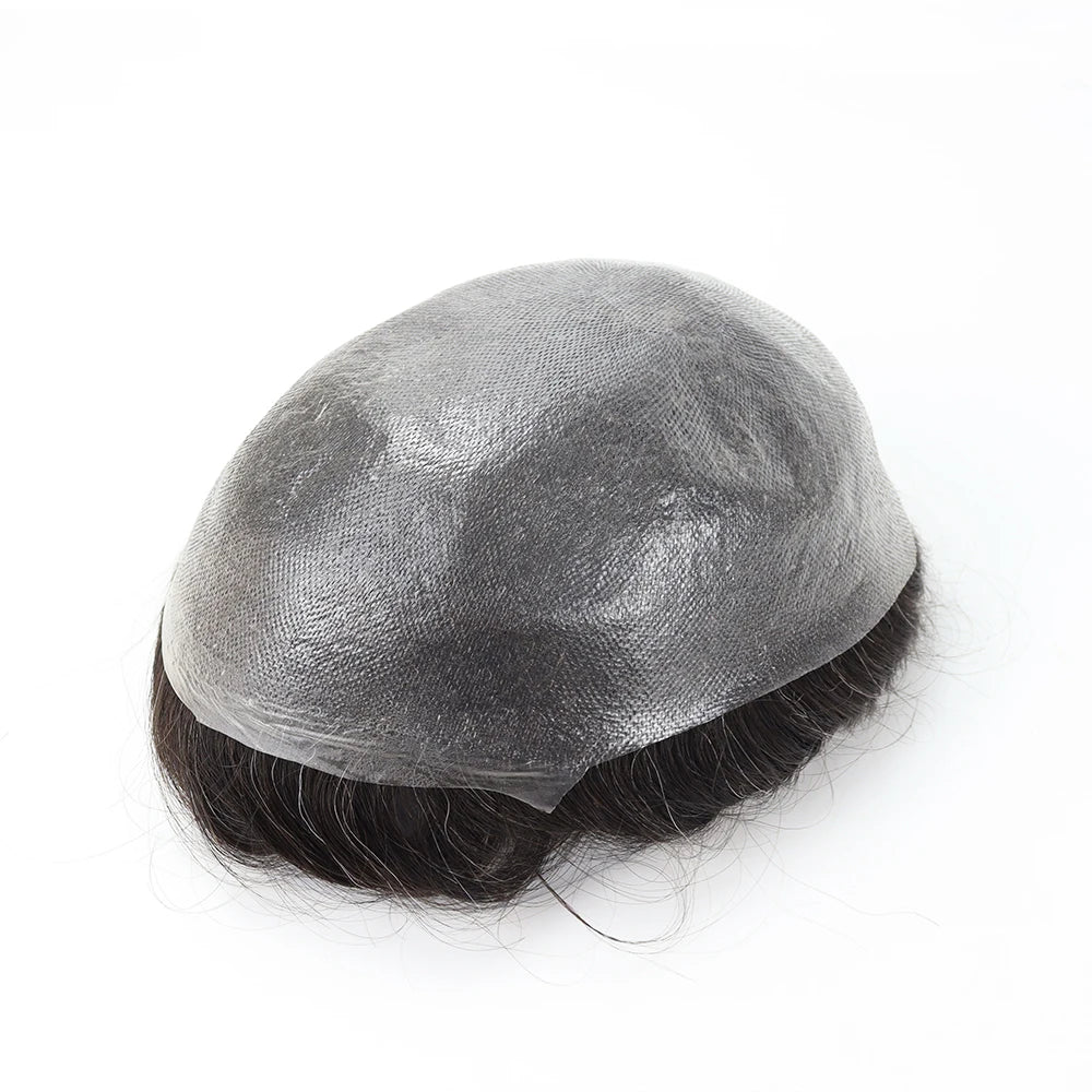 0.02mm Pu Base Men Toupee  V-Looped Hairpiece Indian Remy Hair Wig for Men Ultra Thin Skin Hair Replacement System