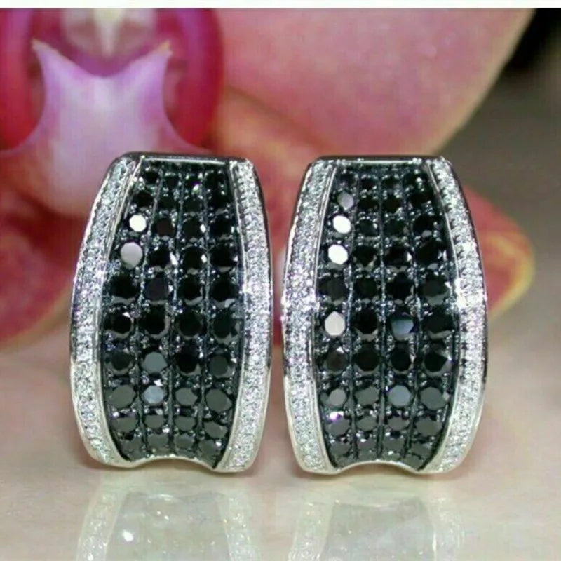 CAOSHI Wholesale Vintage Style Black Enamel White Zircon Earring for Women/Men Trendy Party Jewelry Silver Plated Stud Earrings