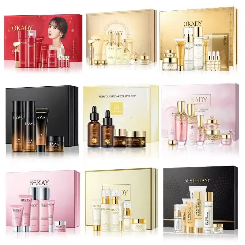 ODM OEM Factory Private Label Facial Set Glowing Whitening Organic Serum Cream Beauty Facial Skin Care Products Facial Set