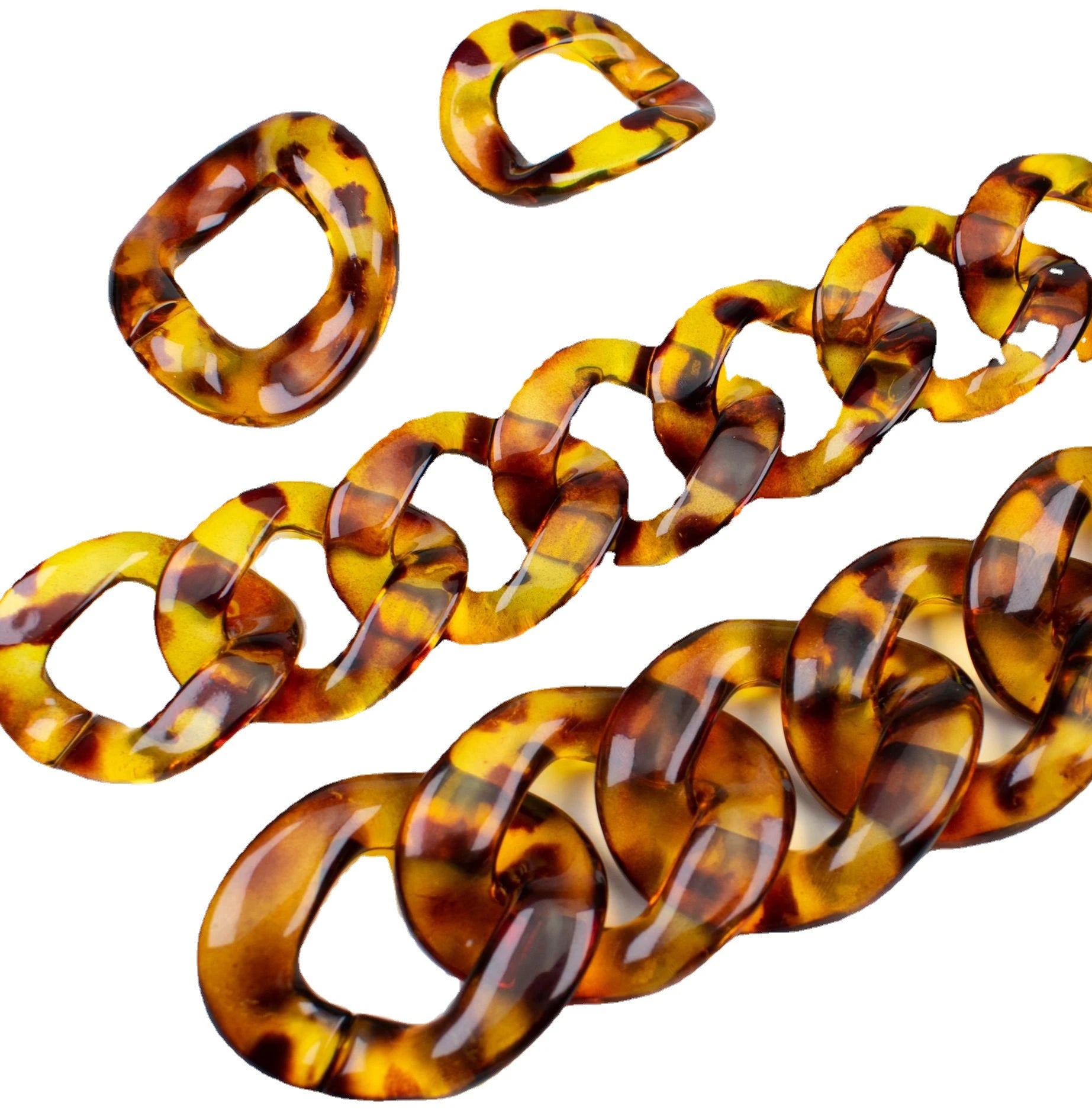 Xuanseymeng Bwlk 33*40mm Acrylic Plastic Transparent Leopard Print Chain Insert Buckle Open Loop Jewelry Bags DIY Accessories