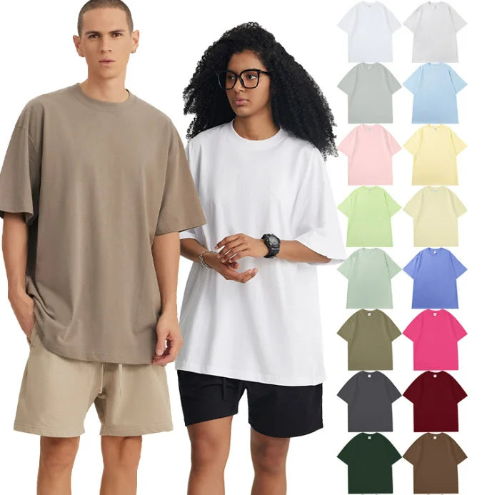 Custom Oversized Boxy Drop Shoulder 100% Cotton Knit T-Shirt for Men Plus Size 300gsm Heavyweight Printed Design
