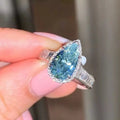 Huitan Dainty Sea Blue Water Drop Rings Crystal Pure Zircon Rings Lady Girls Trendy Silver Pear Ring