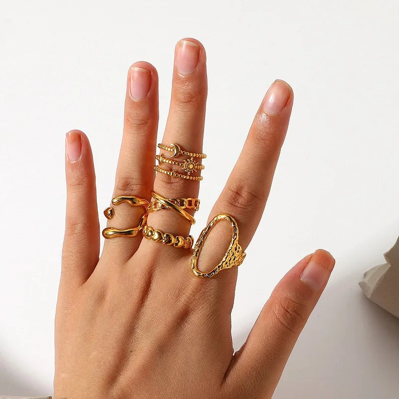Wholesale Geometric Oval Open Rings Jewelry Women Hearts Moon Star Snake Finger Aceessries 18k Gold Stainless Steel Rings Female