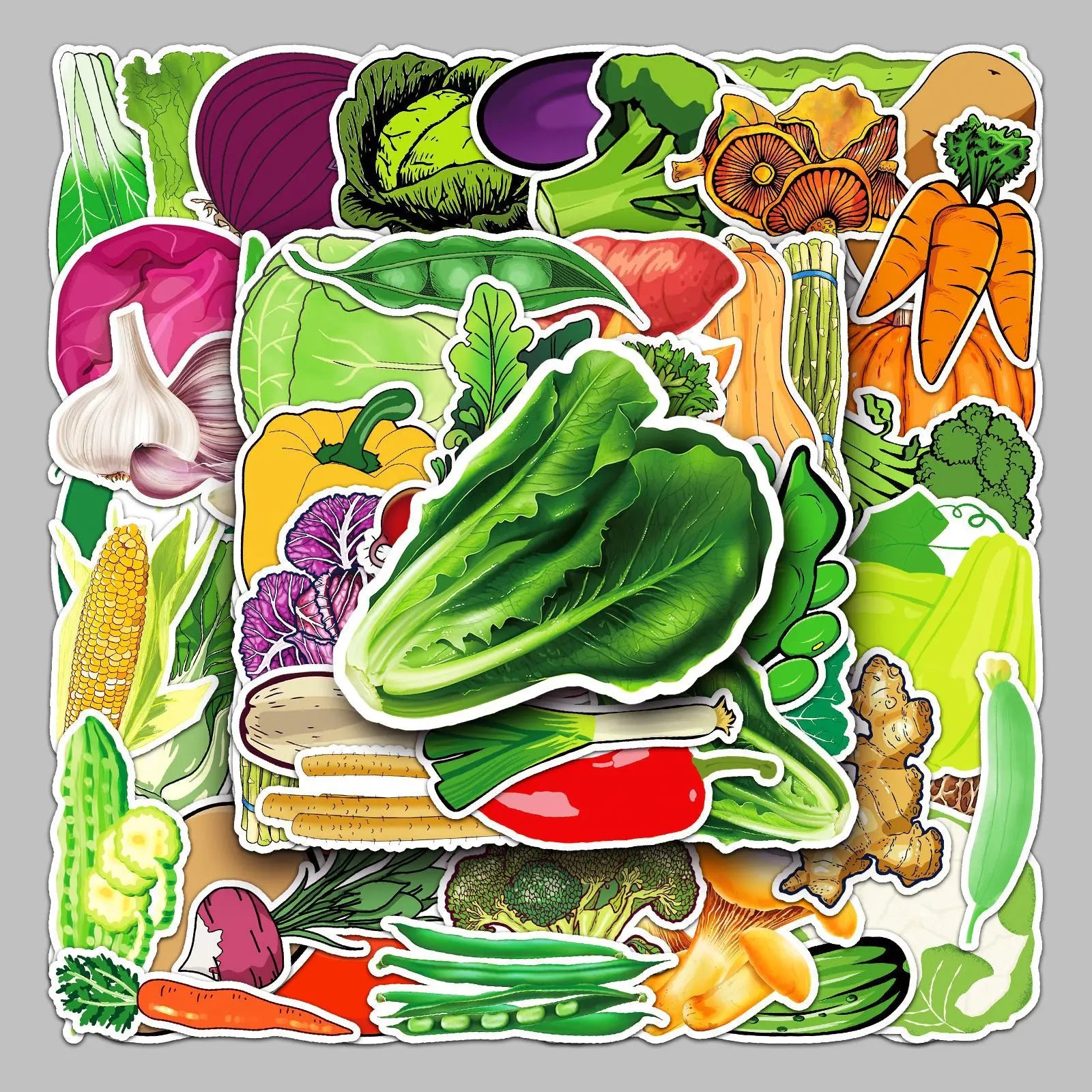 50PCS Realistic green food aesthetic label cute cartoon mixed vegetable sticker