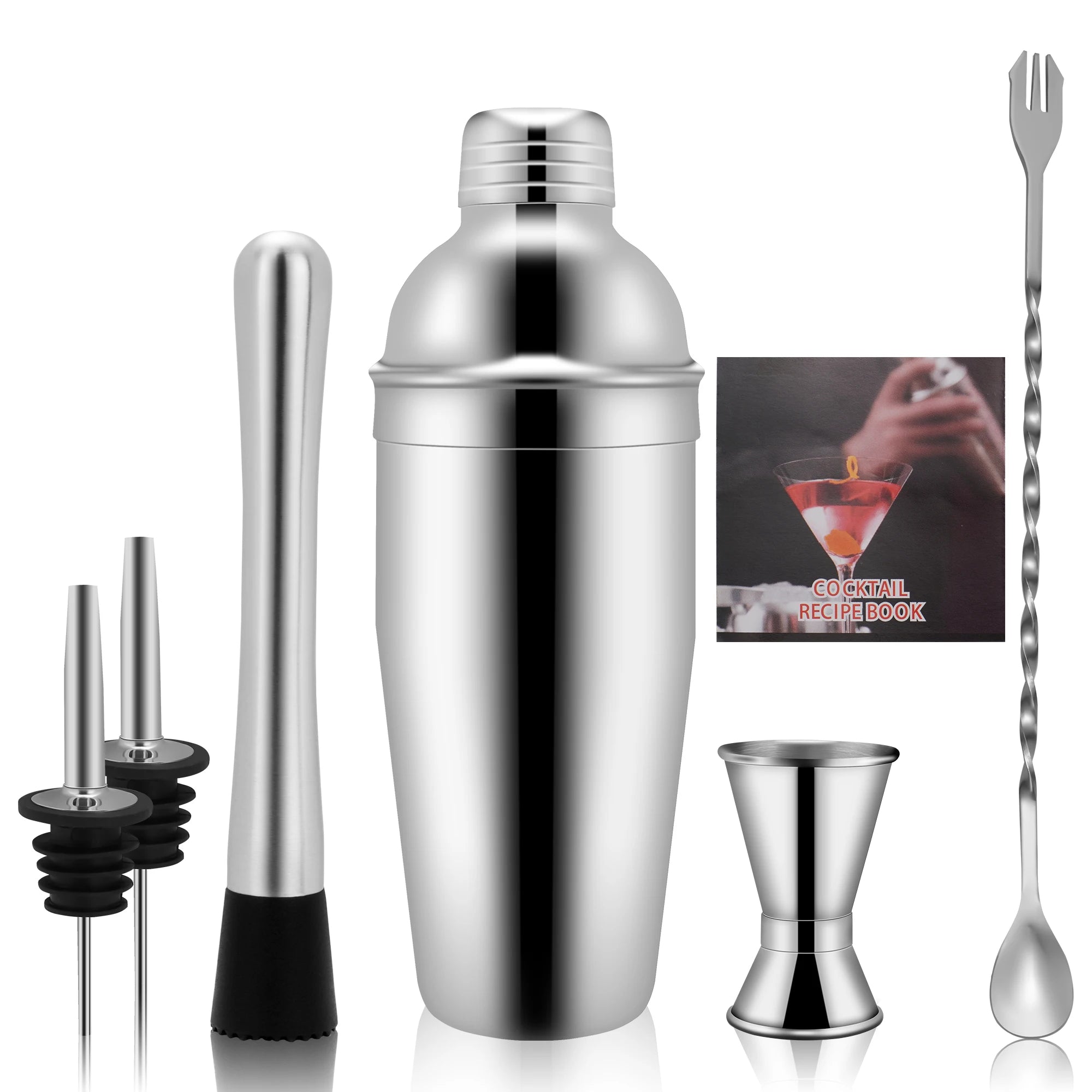 Factory Price 7 Pieces Bartending Tools 750 ml Cocktail Shaker Set Premium Stainless Steel Bartender Kit
