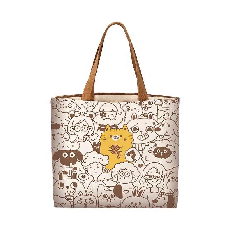 Wholesale Luxury Canvas Shoulder Bags with Cute Cat Print Casual and Stylish for Women and Kids