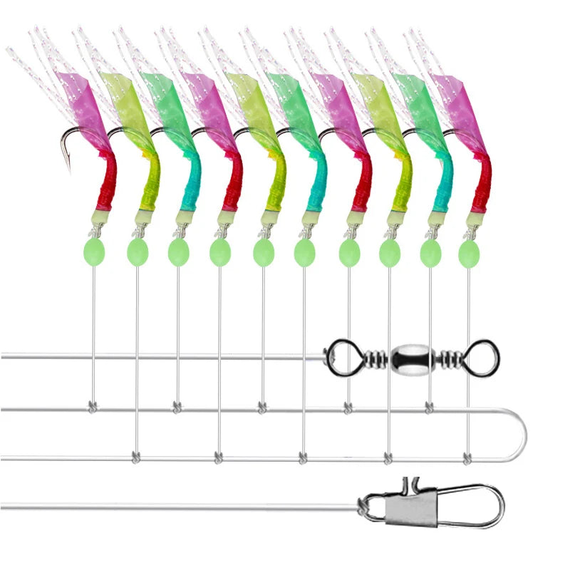 WEIHE 3 Colors Simulated Fishskin Sabiki Hooks 7#-15# With Snap and Swivel for Freshwater Saltwater