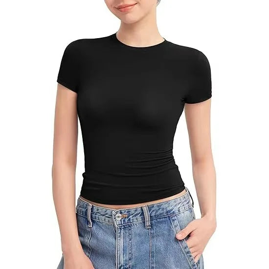 Hot Selling Heavy Cotton Spandex Short Sleeve Blank Gym Tshirts Women's Oversized Slim Fitted Cropped Custom Ladies Yoga T-shirt