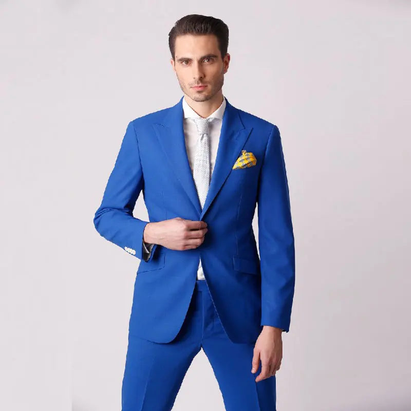 Royal Blue Peaked Lapel Suits for Business Man Groom Tuxedo Costume Homme Ropa Hombre 2 Pcs Jacket Pants Terno Masculino Blazer
