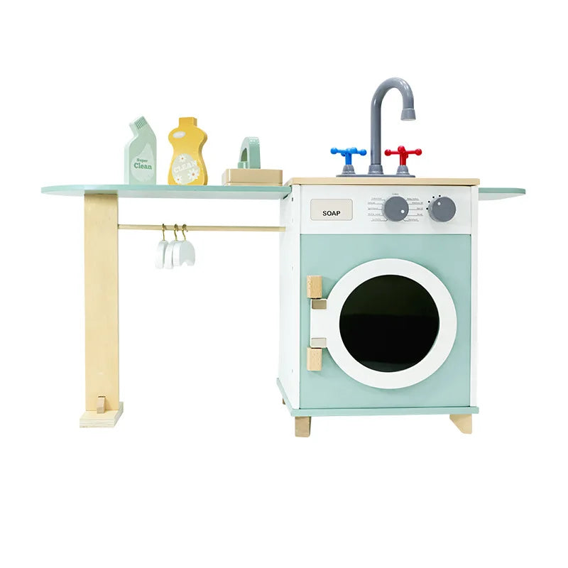Wooden Washing Machine Children'S Play House Drum Washing Machine Simulation Toy Wooden Realistic Washing Machine Simulation Set