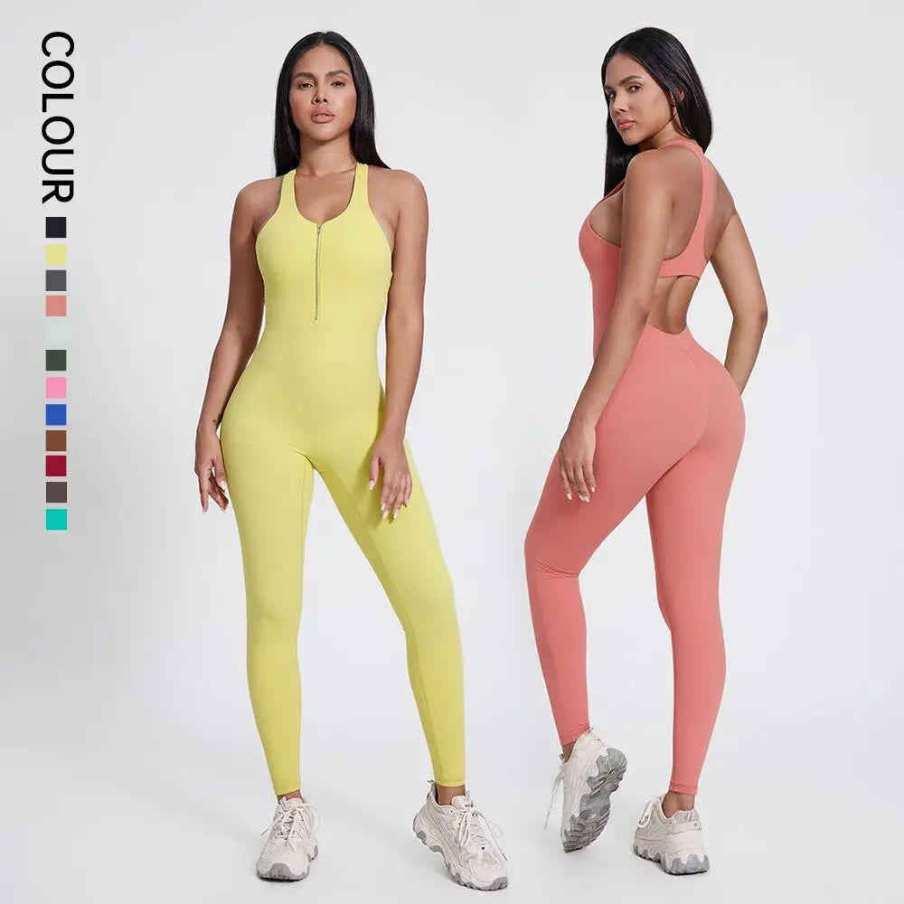 SHINBENE Super Cloud 2.0 Half Zip Workout Romper Yoga One Piece Tank Tops Full Length Jumpsuits Exercise Romper