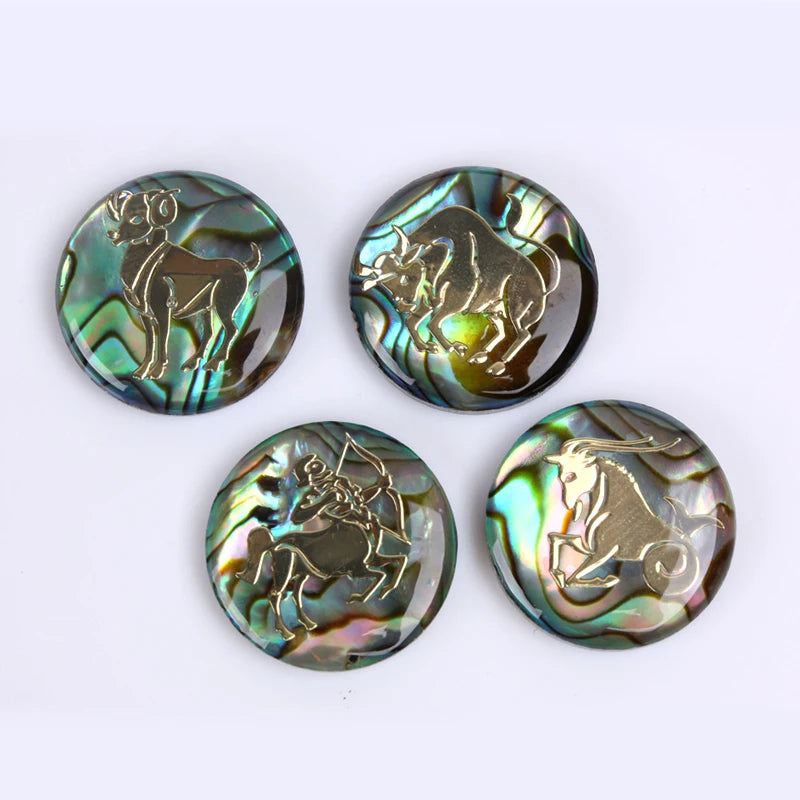 Pendant Gemstone 12 Constellations Flat Bottom Cabochon Mother of Pearl Shell Twelve Constellations