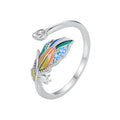 925 Sterling Silver Colorful Enamel Peacock Feather Opening Ring Pave Setting CZ Adjustable Ring for Women Fine Jewelry BSR469