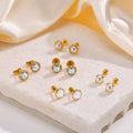 N&S Gold Plated Stainless Steel Zircon Stud Earrings Simple Classic Design Hypoallergenic Jewelry for Women