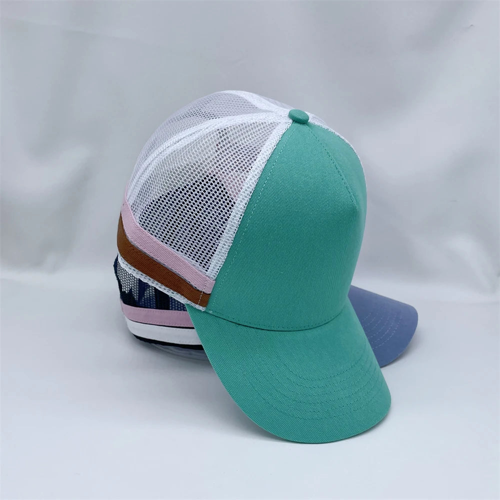 Wholesale Custom 5-Panel High Profile Structured Crown Mesh Trucker Cap Hand Embroidered Design with Letter Pattern