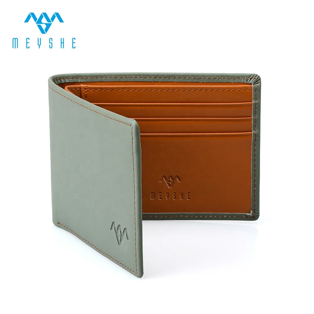 New Design Factory Custom Luxury 100% Cowhide Genuine Leather RFID Blocking Slim Size Men Wallet Card Holder