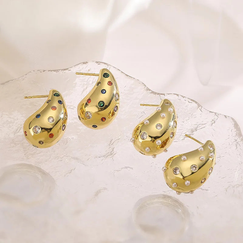 Vintage Water Drop Earrings for Women Brass 18k Gold Plated Hollow Three-dimensional Pear-shaped Earrings