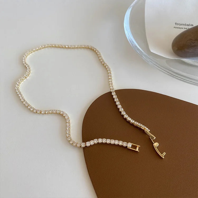 Hot Selling Linked Shiny Rhinestone Choker Necklace Thin Square Crystal Necklace Women Trendy Minimalist Korean Jewelry 2021 New