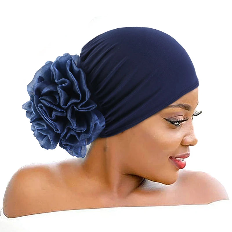 Floral Women Turban Beauty Hair Accessories Large Flower Headwraps Polyester Fashion Party Turban