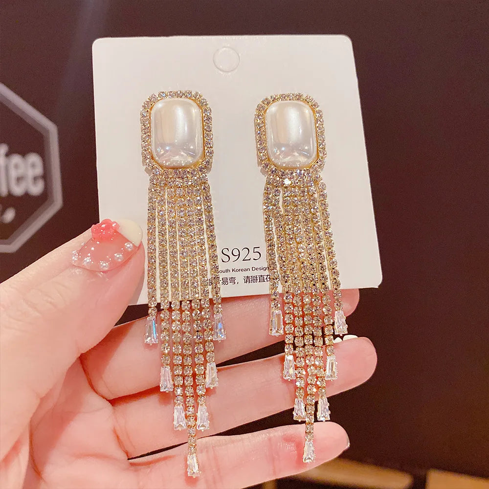 Luxury Bling Jewelry Tassel Long Temperament Popular Earrings for Women