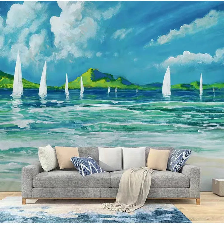 Blue Wave Wallpaper 3D Pink Beach Mural WALLPAPERS
