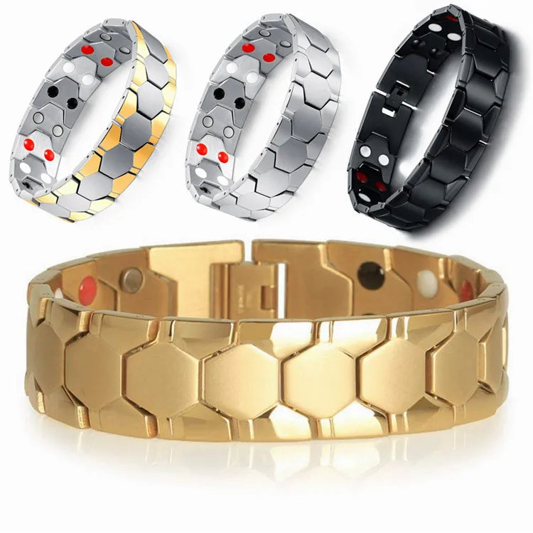 Double Row 4 element Pain Relief Mens Bio Health Stainless Steel Magnetic Bracelet