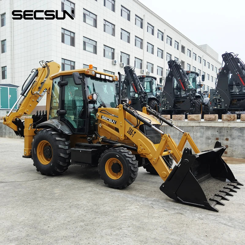 SECSUN 4WD Compact Wheel Excavator Loader 2.5 Ton 4x4 Bockhoe Loader with ROPS Cabin
