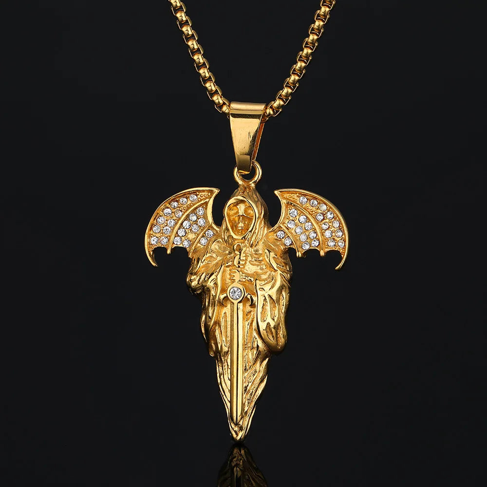 Diamond Pearl Trendy Stainless Steel Skull Death Call Pendant Necklace with Clavicle Chain for Anniversary Jewelry Making