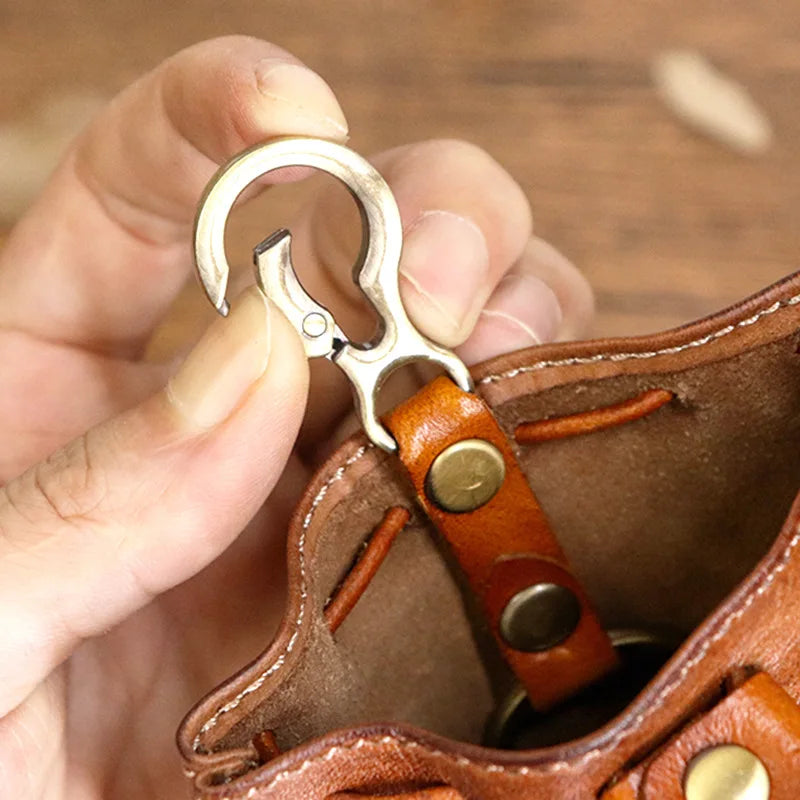 Hot Sale Vintage Vegetable Tanned Leather Mini Medieval Pouch Leather Drawstring Coins Purse for Men Women