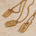 Guarantee Dreamshow Stainless Steel Square Zircon Sun Star Tarot Card Pendant Necklace Lovers Engraved
