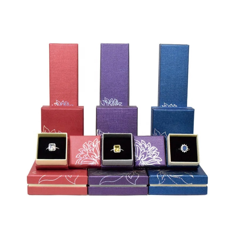 Factory Wholesale Luxury Velvet Jewelry Box Rectangle Shape Bow Storage Ring Container with Custom Logo Printing