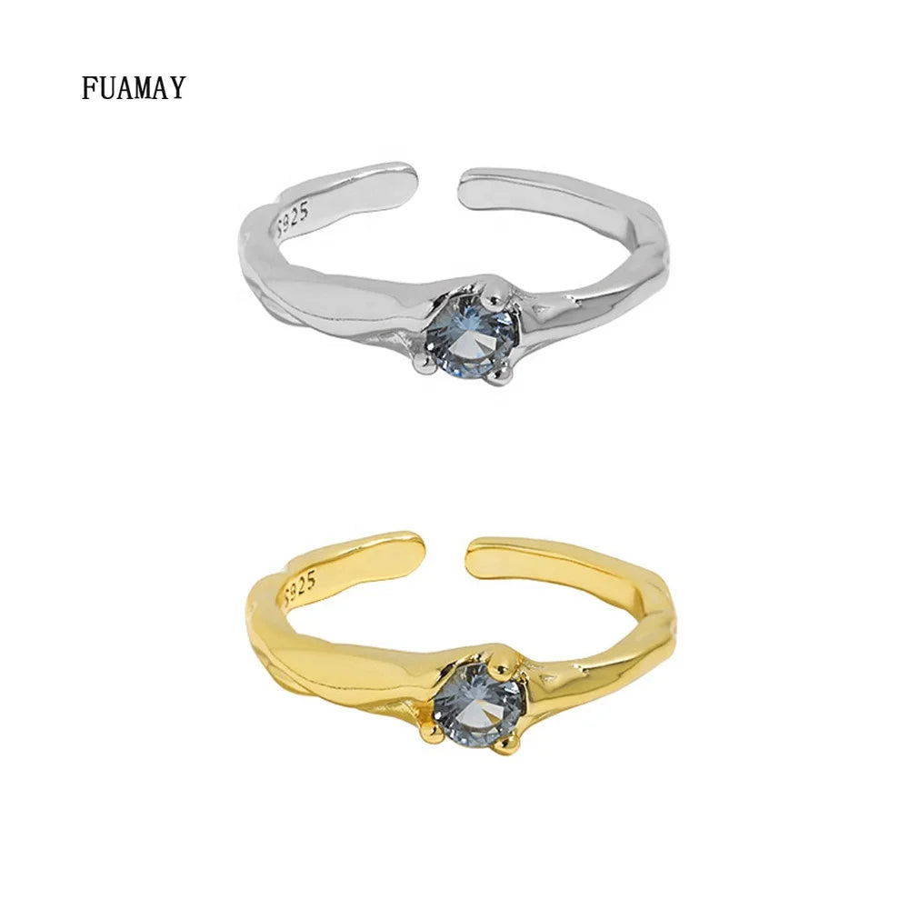 FUAMAY Latest Gold Ring Prices Blue Stone Pave Diamond Ring with Irregular Face